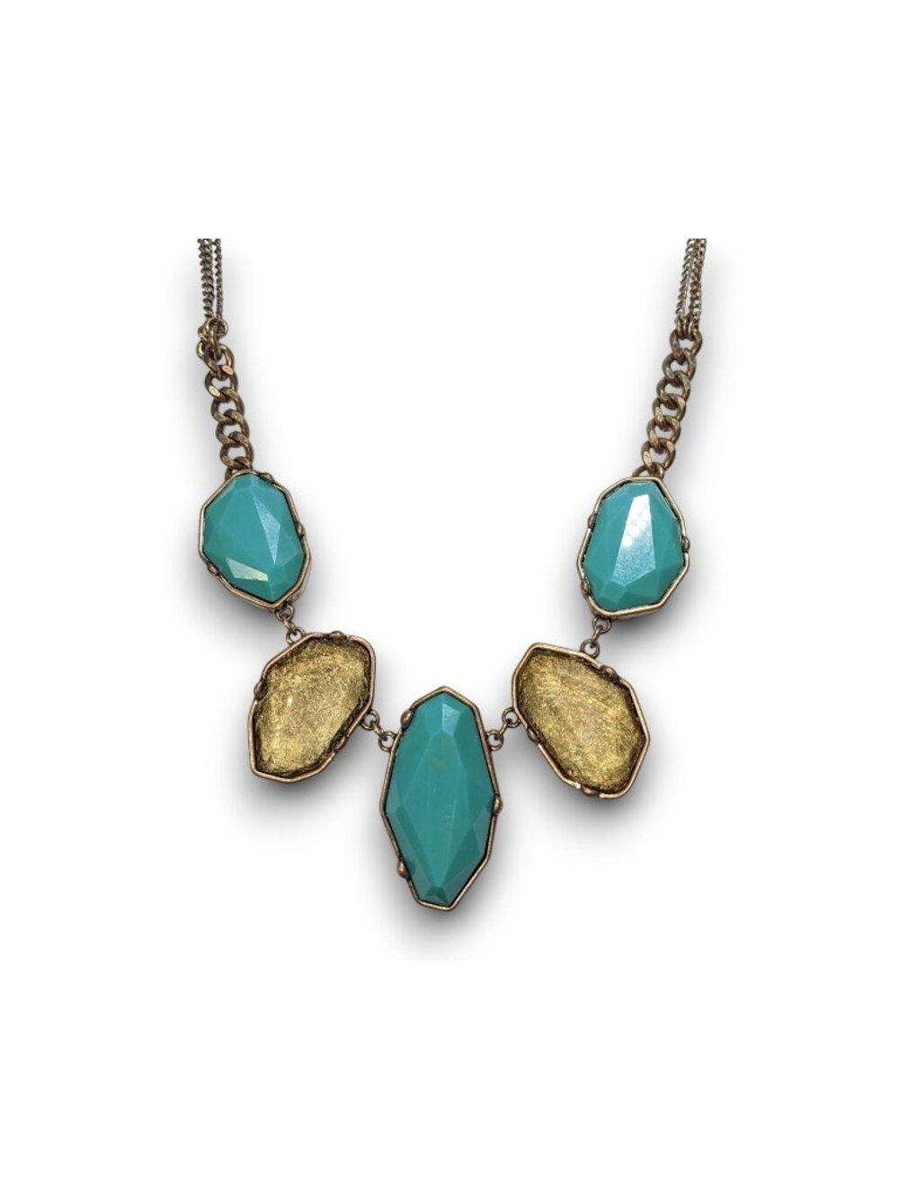 Boho Statement Faux Gem Turquoise Gold Tone Necklace 18 Inch